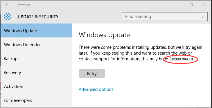 Windows update error 0x800706D9