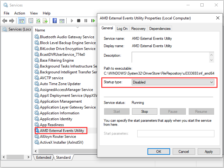 disable AMD External Events Utility service