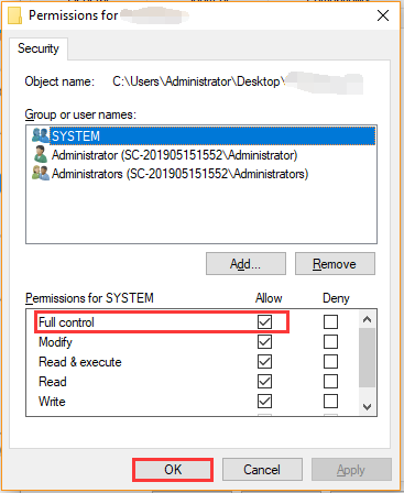 select full control in file permissions