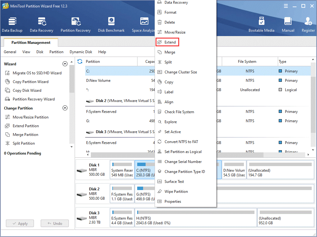 choose the Extend Partition feature