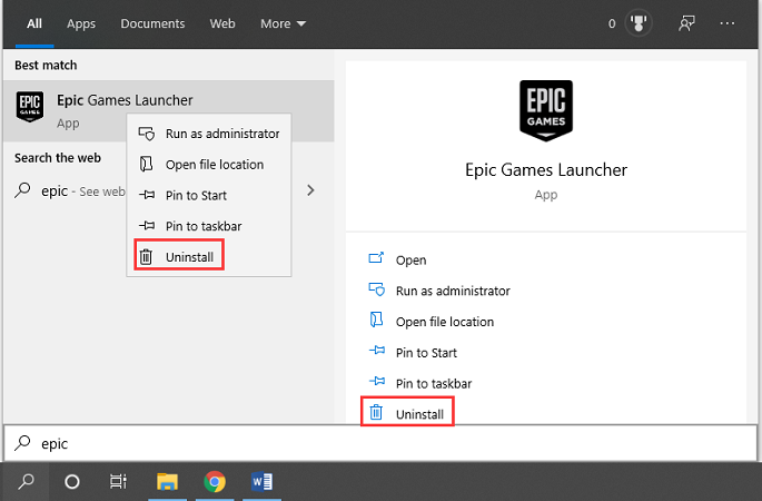 uninstall Epic Games Launcher