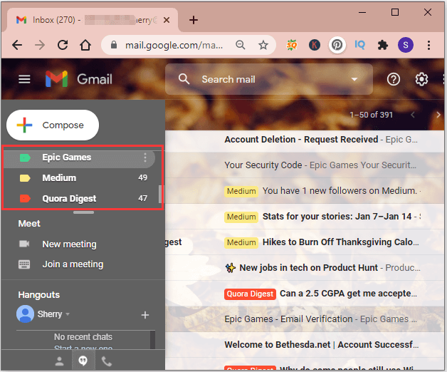 sort Gmail by label