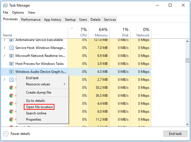 check the processes option though Task Manager