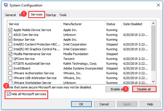 make changes under the Services tab