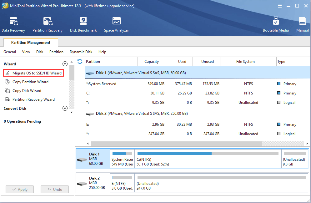 MiniTool Partition Wizard Migrate OS feature
