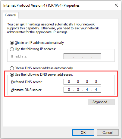 change DNS server address