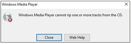 Windows Media Player cannot rip one or more tracks from the CD