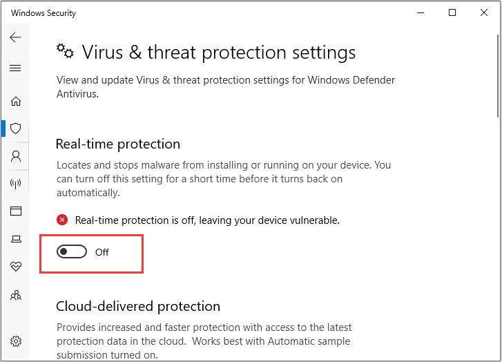 disable Windows Defender antivirus