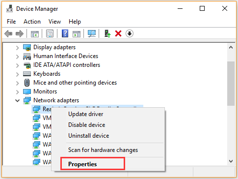 right click network adapter and select Properties