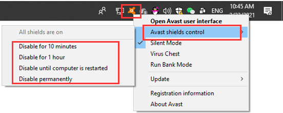 disable Avast real-time protection