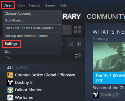 go to Steam settings