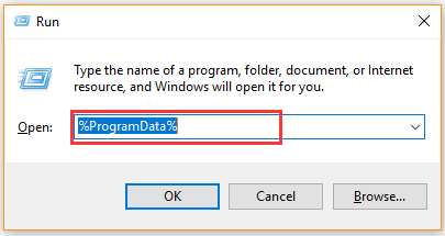 Open the ProgramData folder via Run dialog box