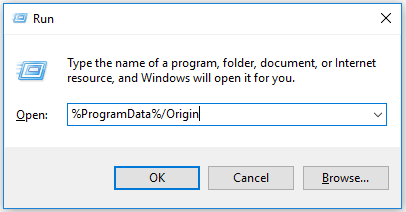 type %ProgramData%/Origin in the Run dialogue box