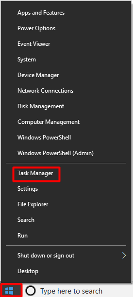 open Task Manager from Start menu