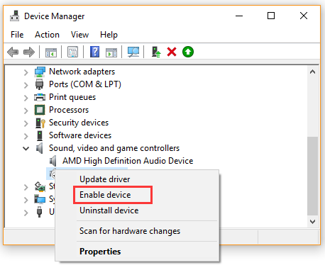 select Enable device