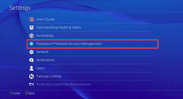 select Account Management in PS4 settings