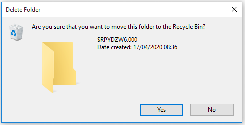 Are you sure you want to move this folder to the Recycle Bin