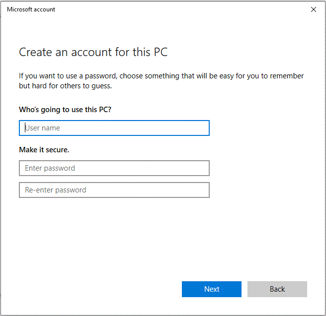 click on Add a user without a Microsoft account