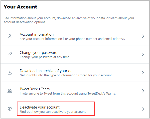 click on Deactivate your account