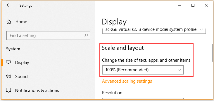 change Scale and Layout settings