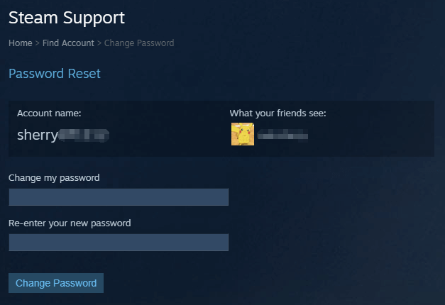 reset Steam password