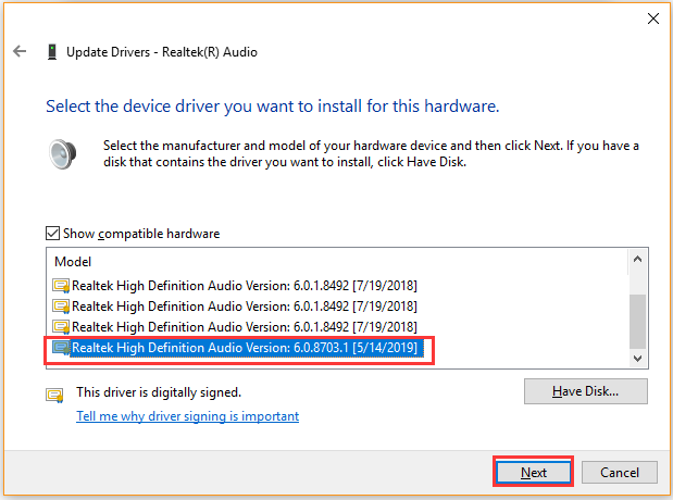 select the device driver you want to install for this hardware