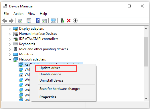update the network adapter driver
