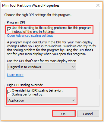 Override high DPI scaling behavior