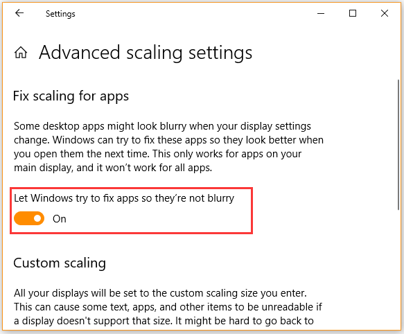 Let Windows try to fix apps so they are not blurry