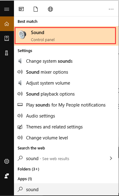 select Sound from the search box