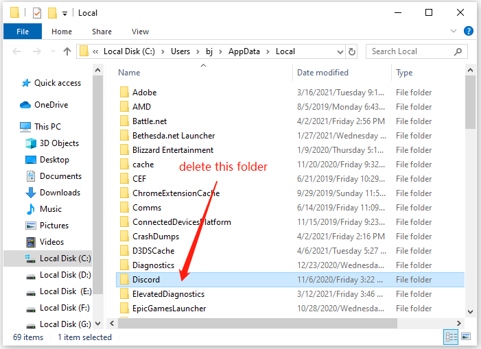 delete Discord folder