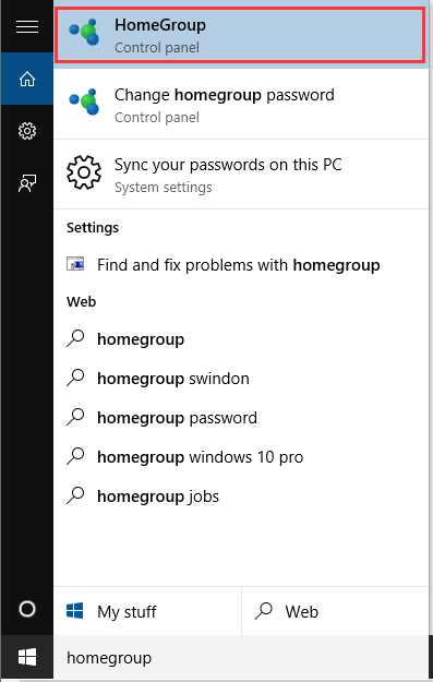 select HomeGroup from the Search box