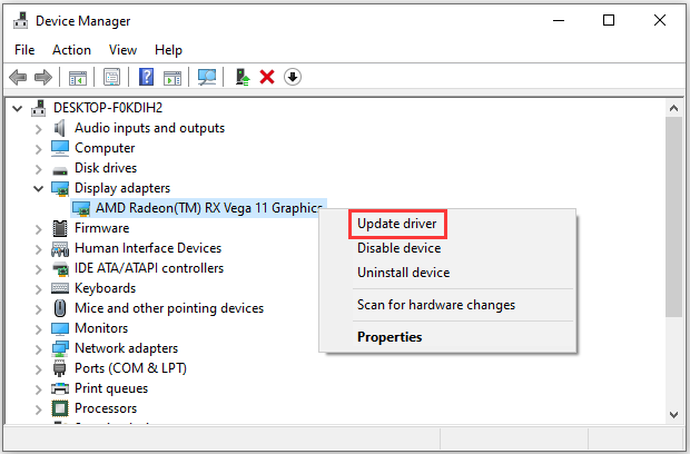 select Update driver