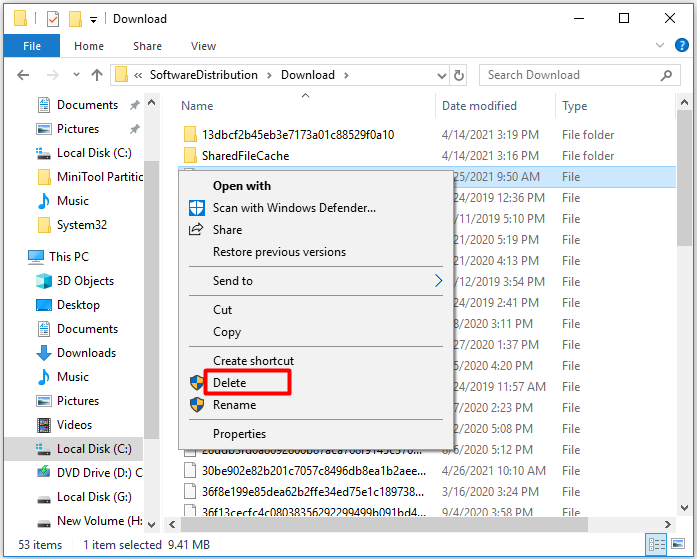 delete Windows update files