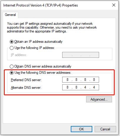 change DNS server addresses