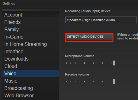 click on Detect Audio Devices Steam
