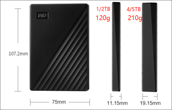 size/weight parameters of WD My Passport HDD