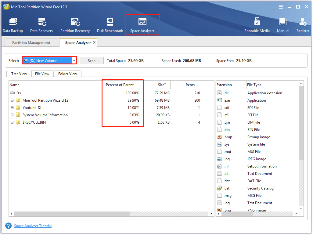 check disk usage through MiniTool Partition Wizard