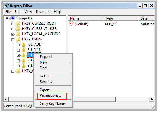 select permissions from Registry Editor