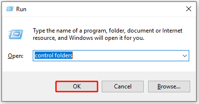 type control folder in the run window