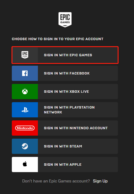 choose SIGN IN WITH EPIC GAMES