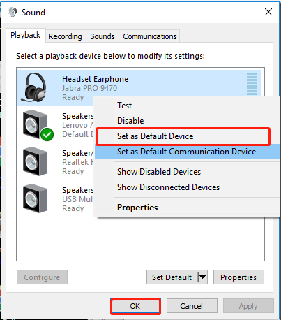 select Set as Default Device