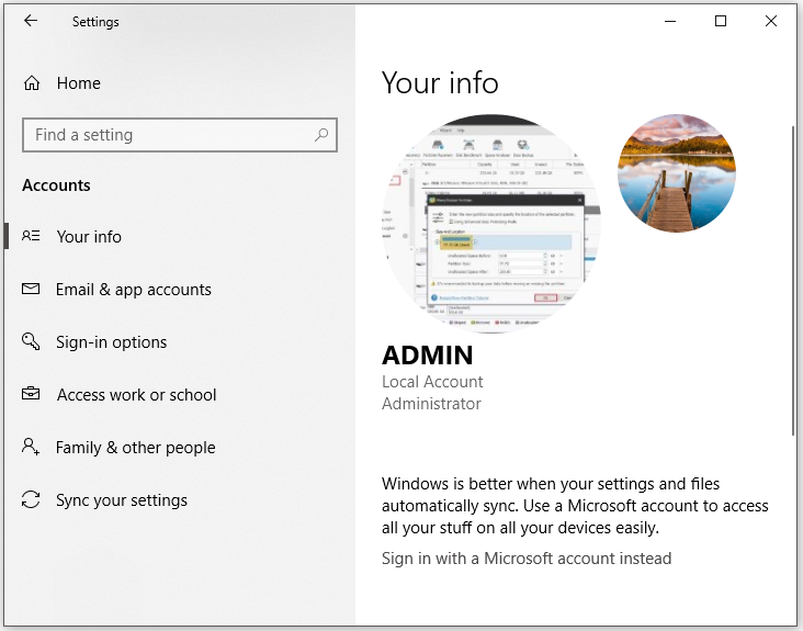 view the present Windows 10 account picture
