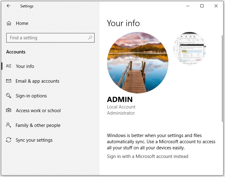 change account picture Windows 10