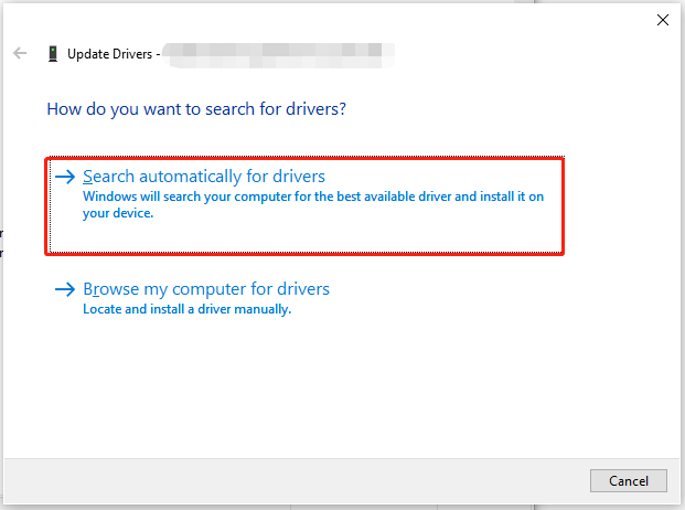 select Search automatically for updated driver software