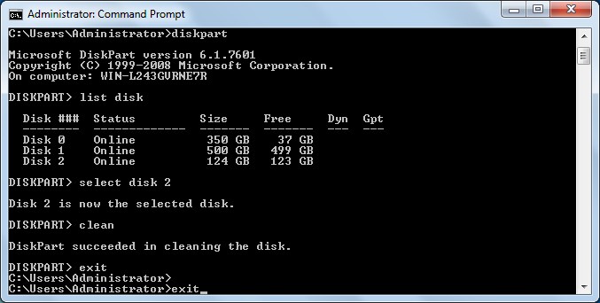 clean disk in diskpart