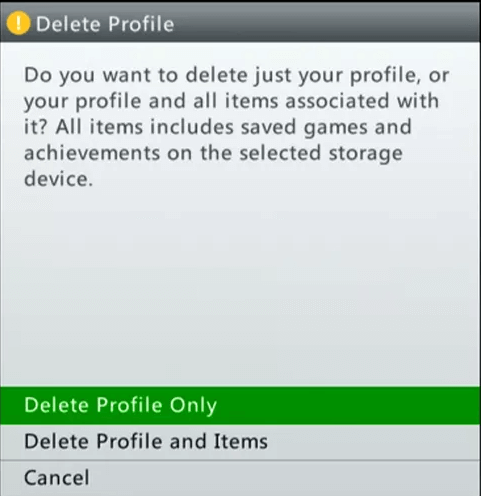 delete profiles on Xbox 360