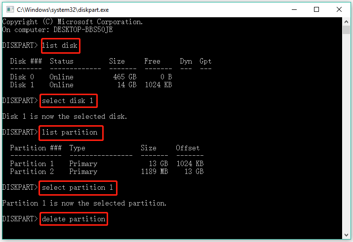 run diskpart delete partition command