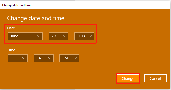 change the date to 2014 on Windows 10