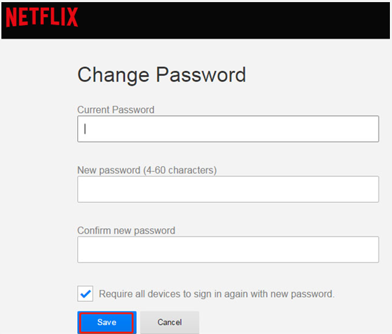 change password on Netflix